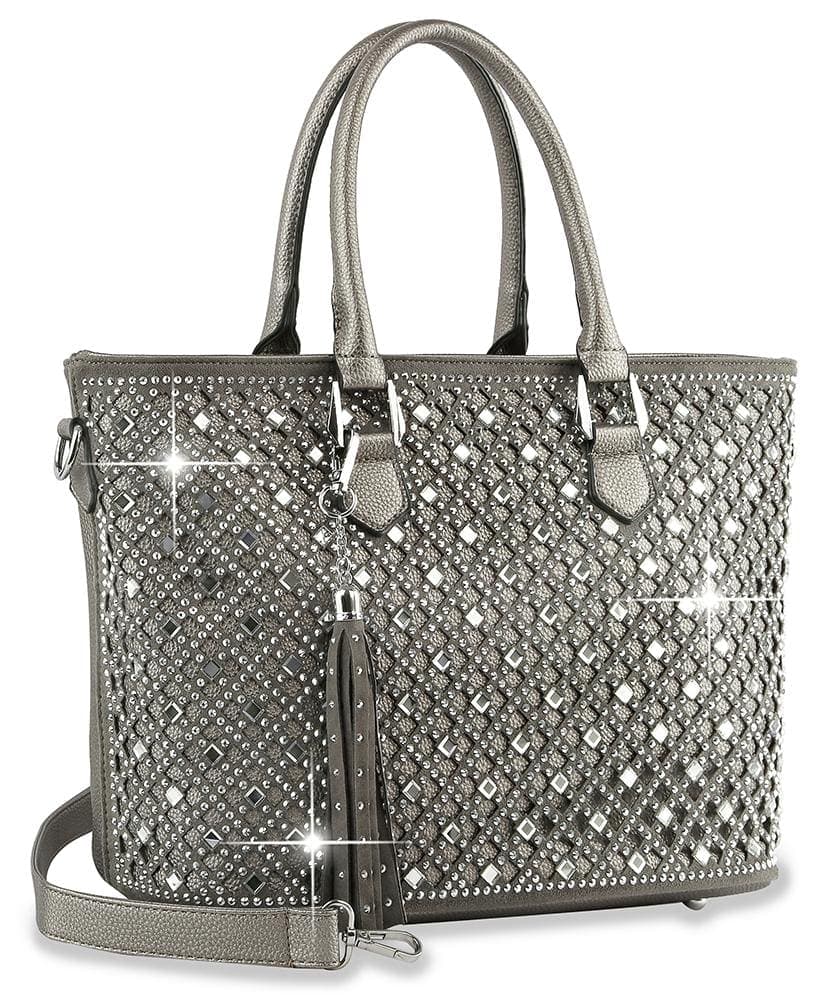 Dazzling Rhinestone Shopper Tote - Pewter