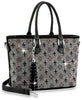 Rhinestone Monogram Design Shopper Tote - Black