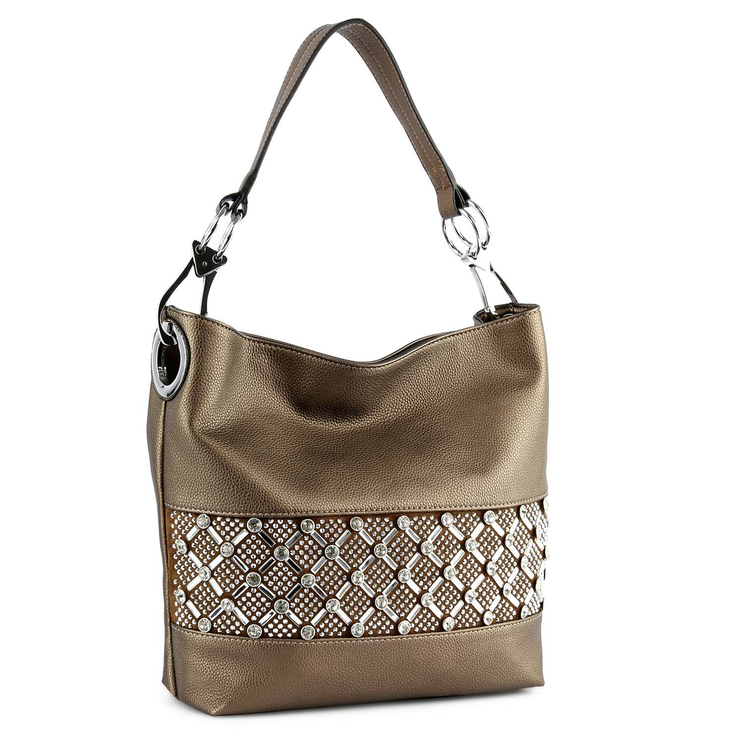 Rhinestone Bling Design Hobo Handbag - Bronze
