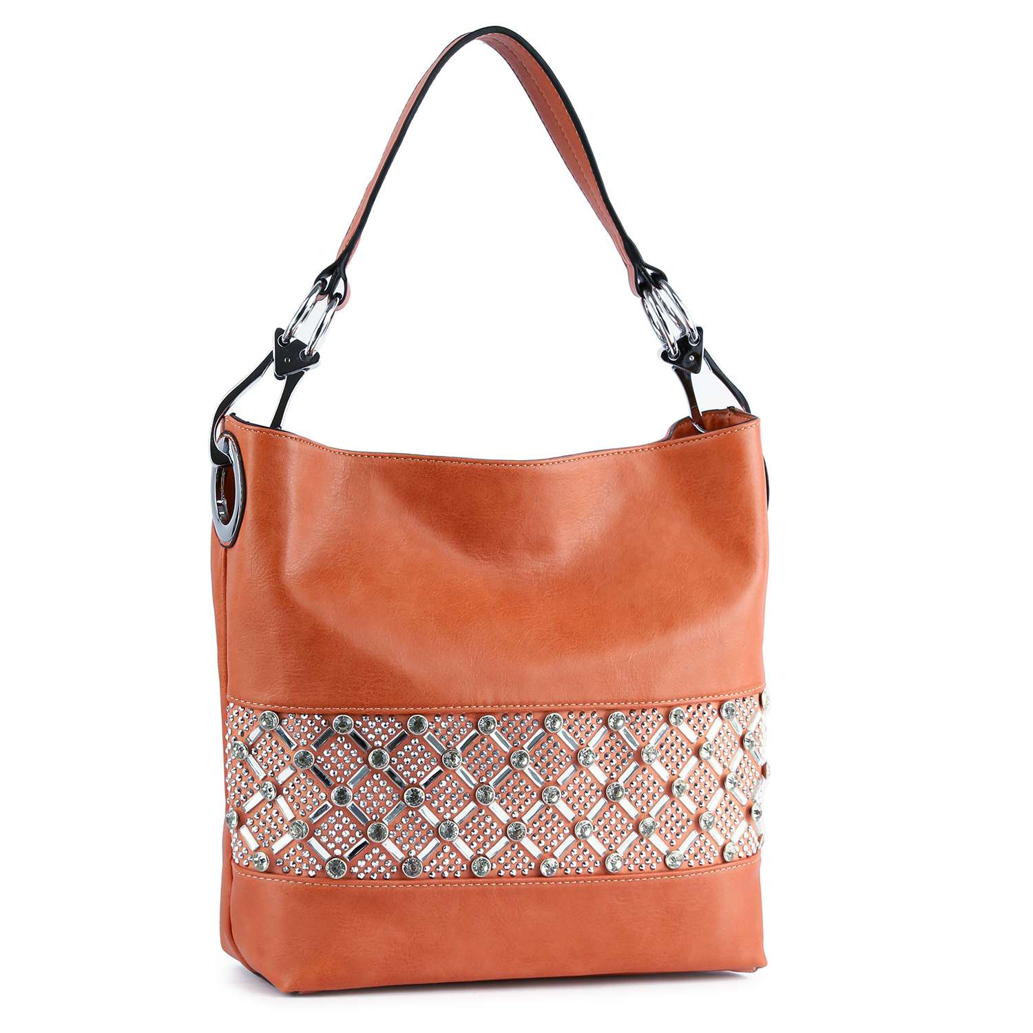 Rhinestone Bling Design Hobo Handbag - Peach