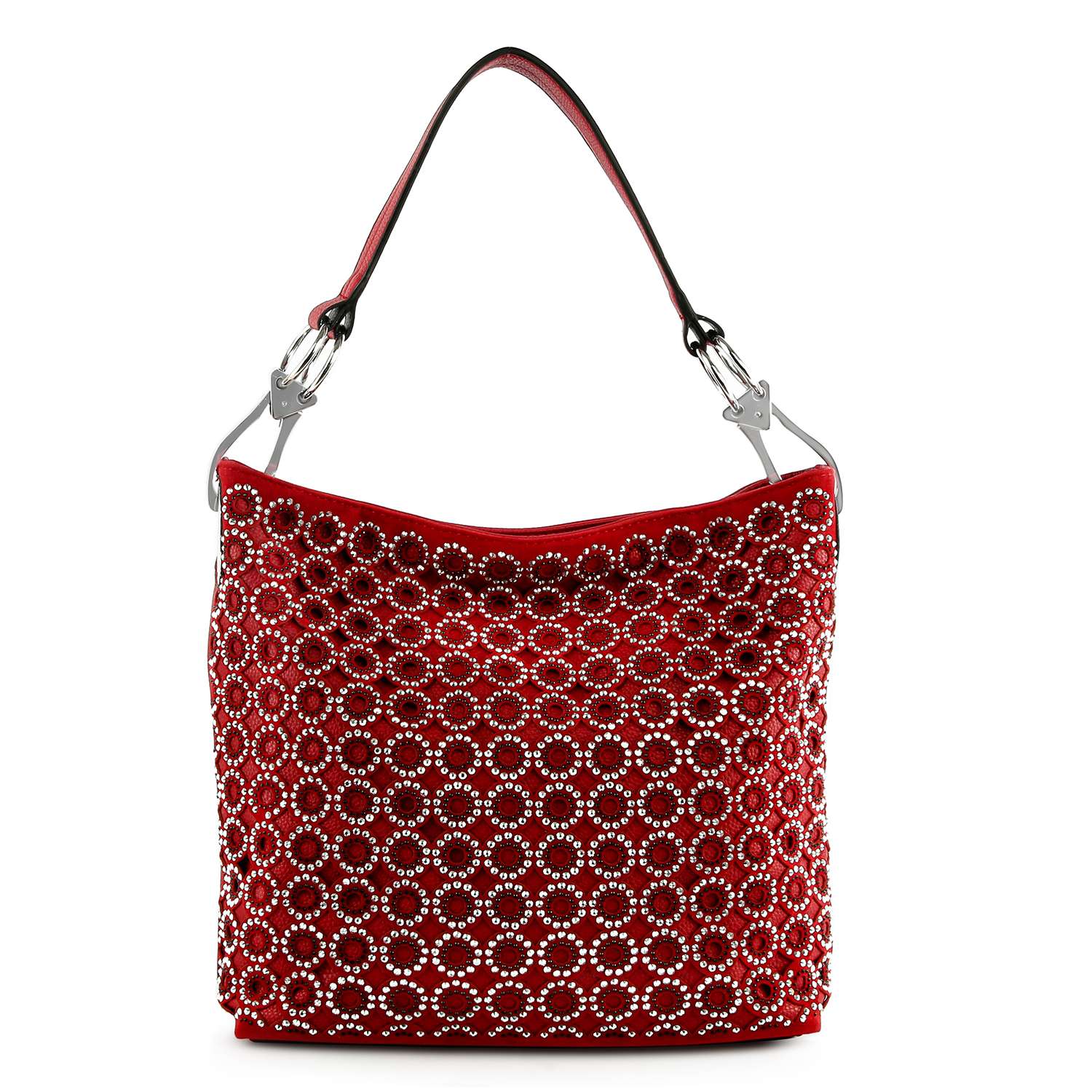 Rhinestone Patterned Hobo Handbag - Red
