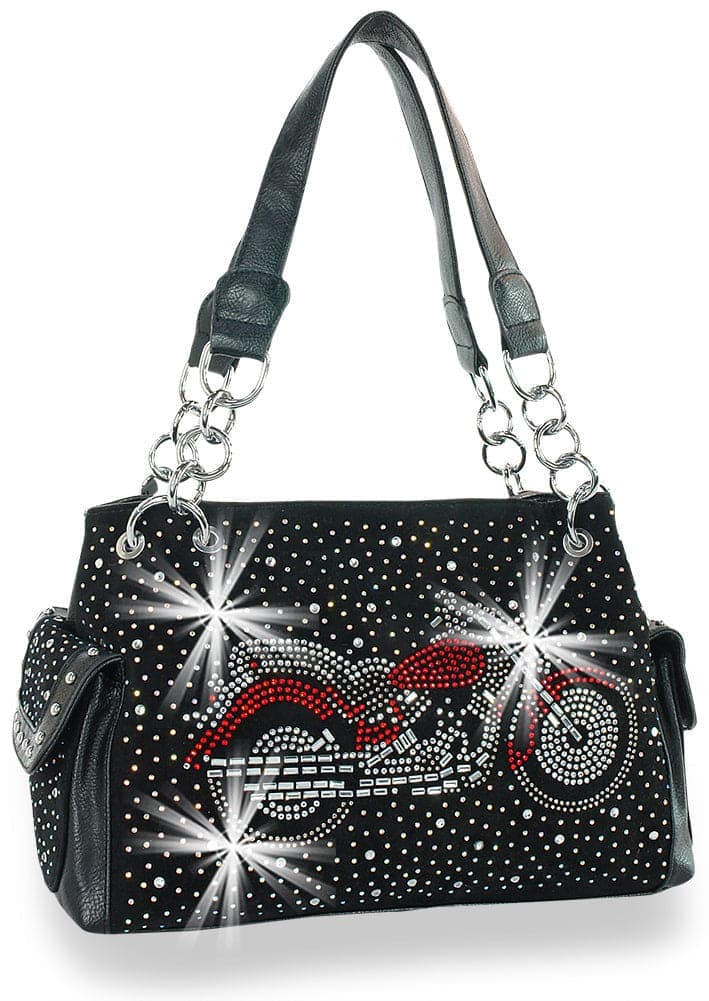 Motorcycle Design Rhinestone Handbag - Black
