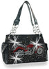 Motorcycle Design Rhinestone Handbag - Black