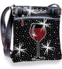 Red Wine Glass Rhinestone Crossbody Sling - Black