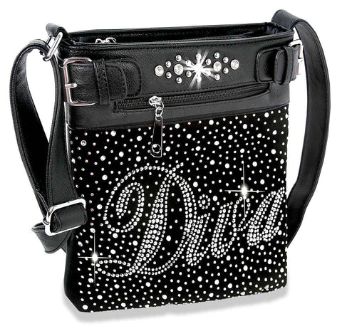 Diva Rhinestone Bling Crossbody Sling - Black
