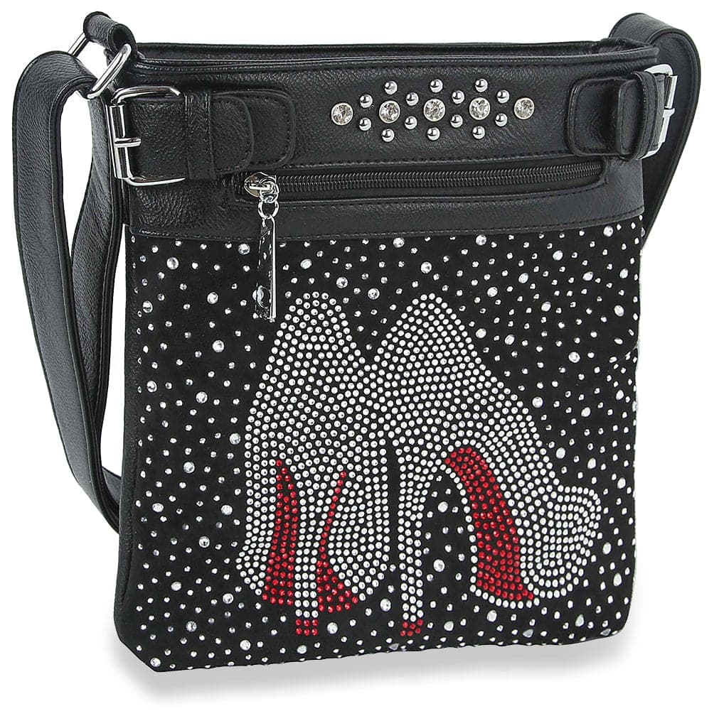 High Fashion Heels Rhinestone Crossbody Sling - Black