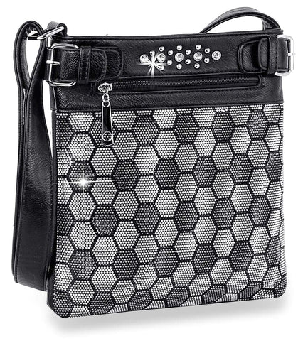 Unique Rhinestone Pattern Crossbody Sling - Black