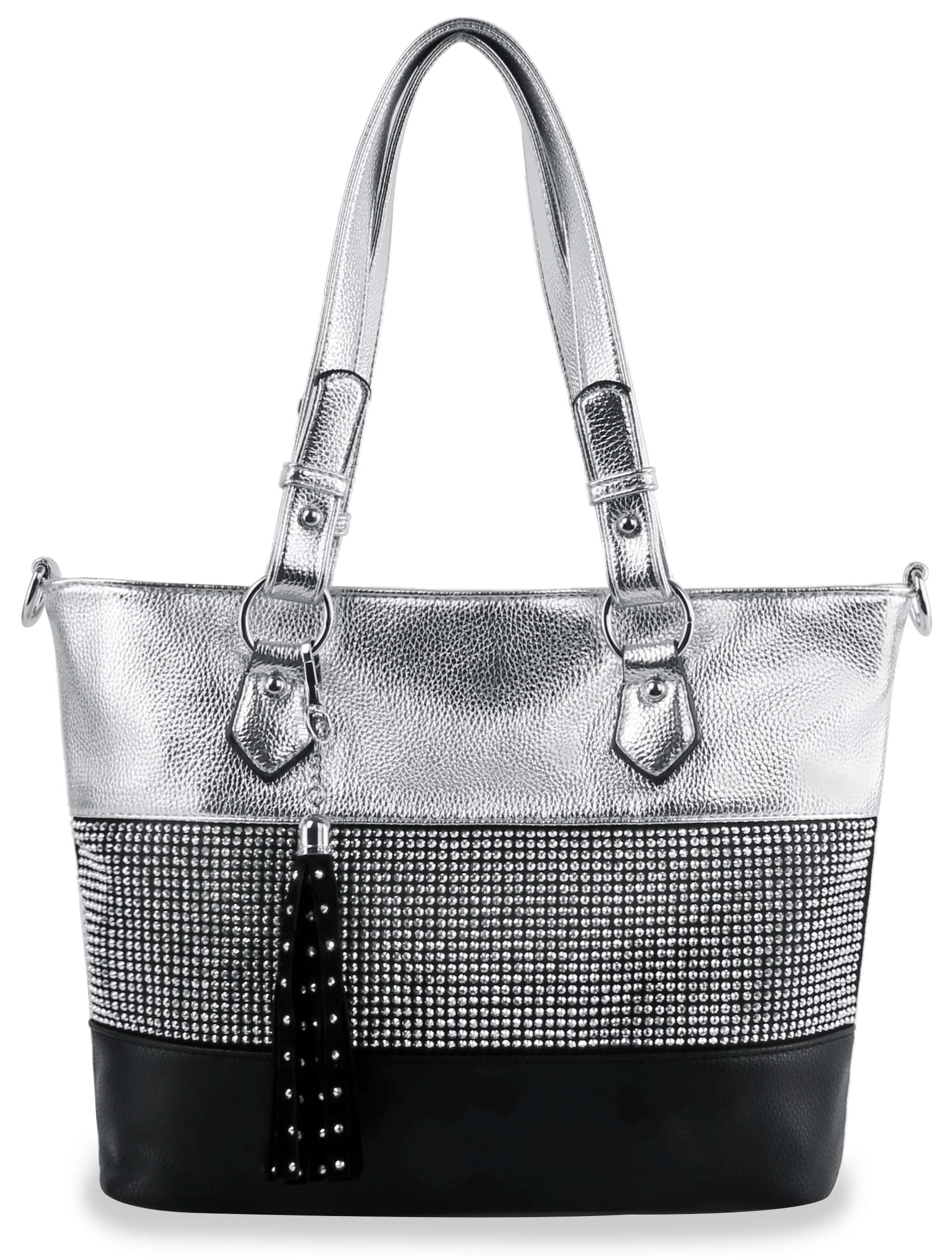 Bling Accent Banded Handbag - Silver