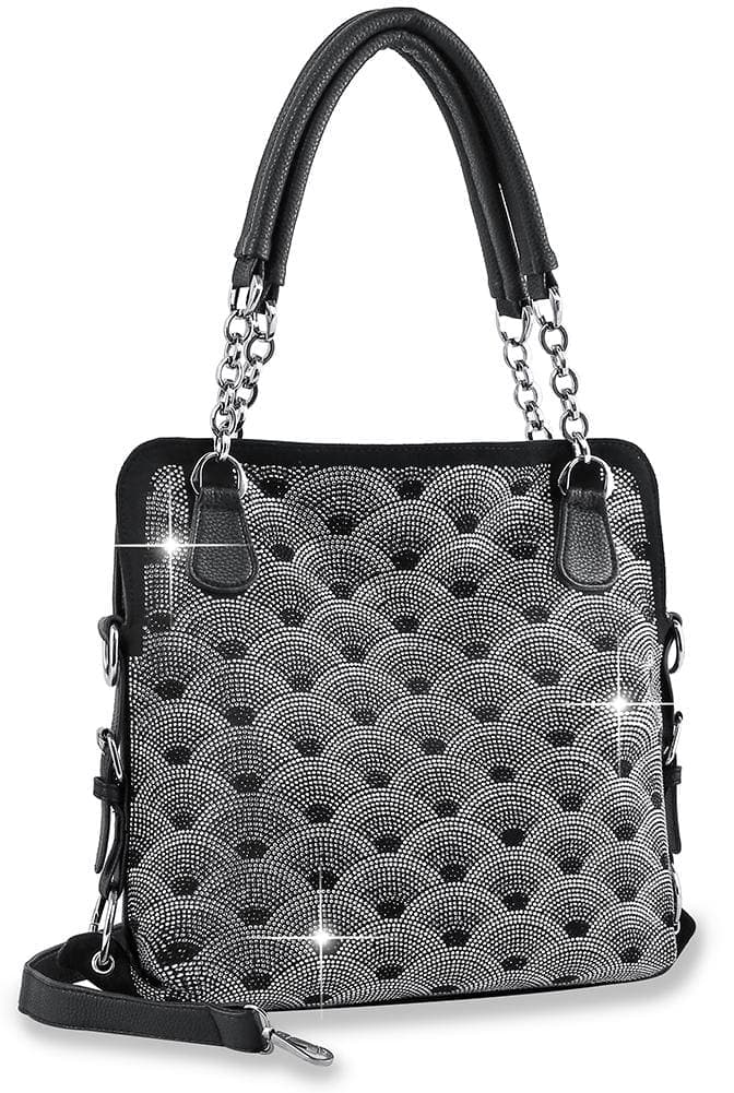 Art Deco Pattern Rhinestone Shoulder Bag - Black