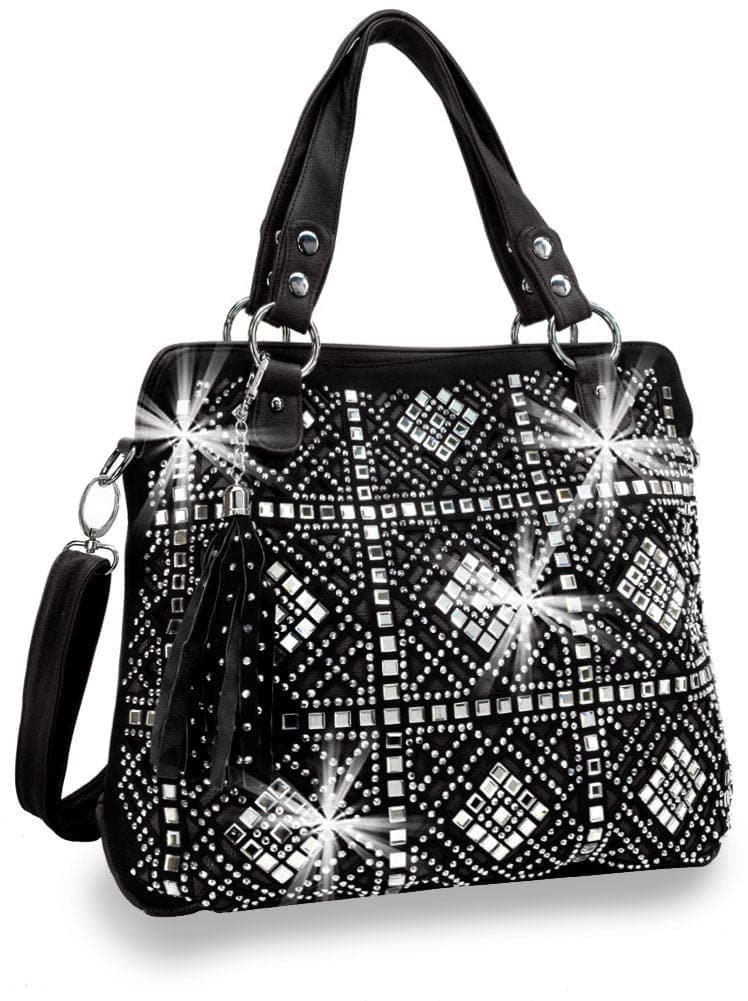Rhinestone Diamond Design Handbag - Black