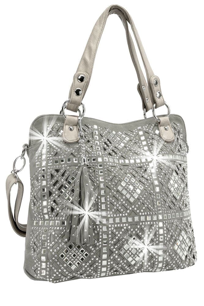 Rhinestone Diamond Design Handbag - Pewter