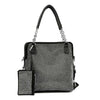 Rhinestone Covered Accessorized Shoulder Bag - Black