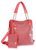 Rhinestone Covered Accessorized Shoulder Bag - Coral