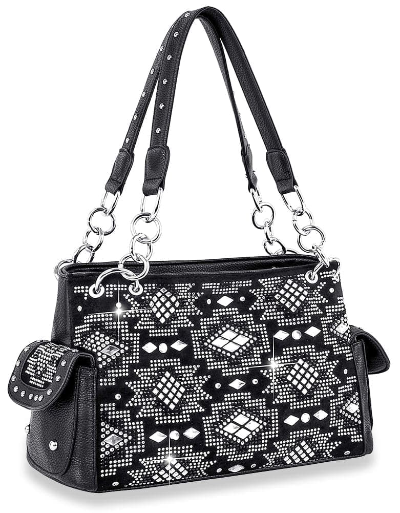 Aztec Pattern Fashion Handbag - Black
