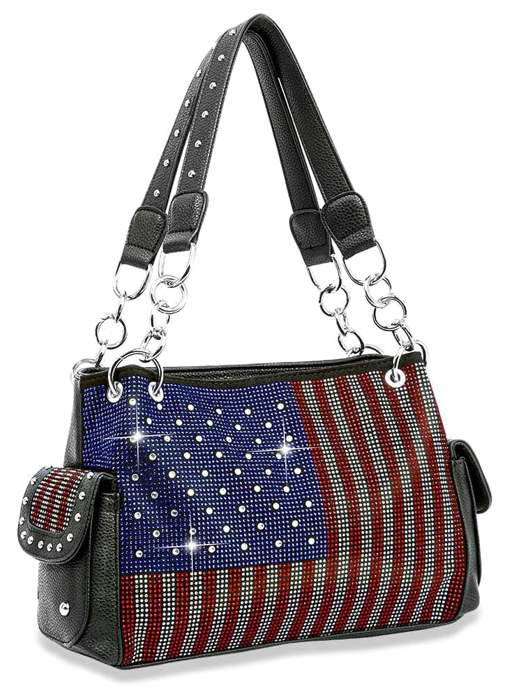 Sparkling American Flag Rhinestone Handbag - Black