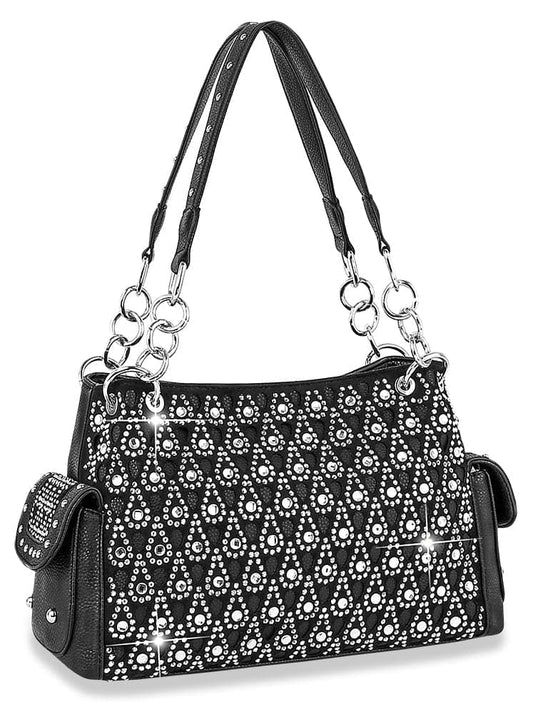 Sparkling Rhinestone Design Fashion Handbag - Black