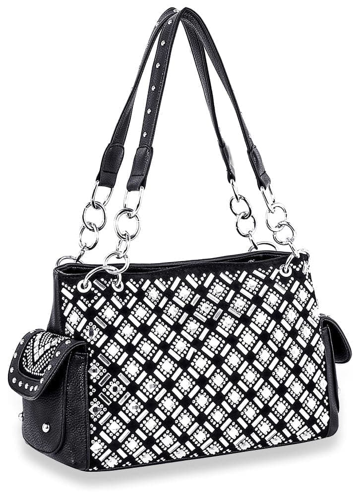 Stunning Rhinestone Pattern Shoulder Bag - Black