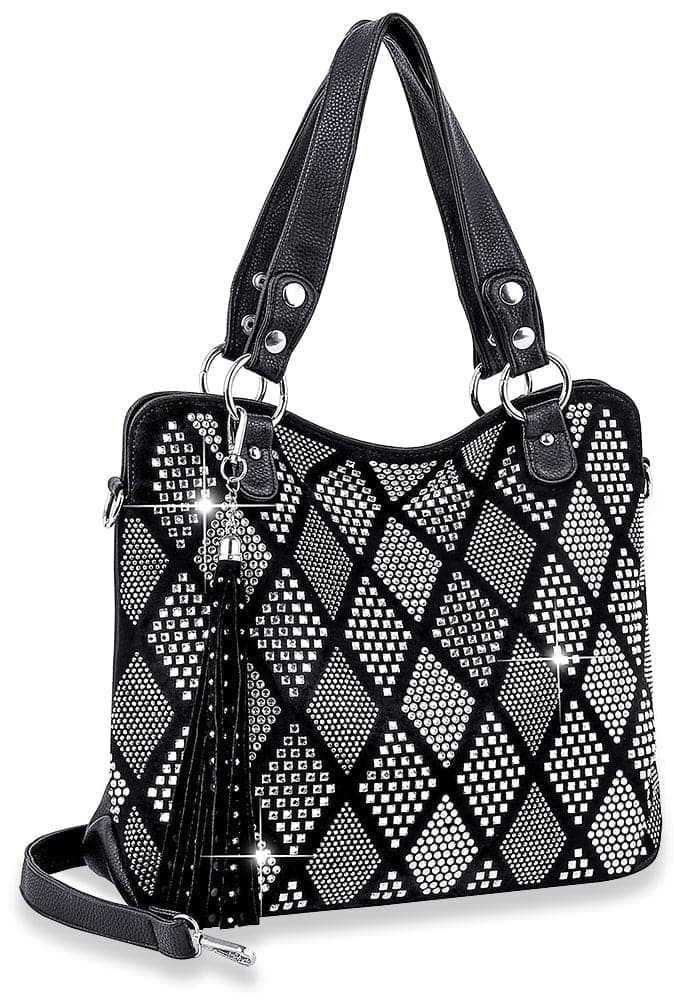 Diamond Pattern Fashion Handbag - Black
