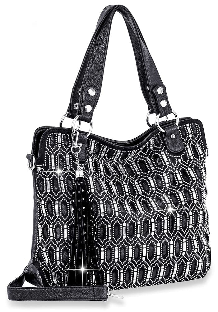Layered Art Deco Design Fashion Handbag - Black