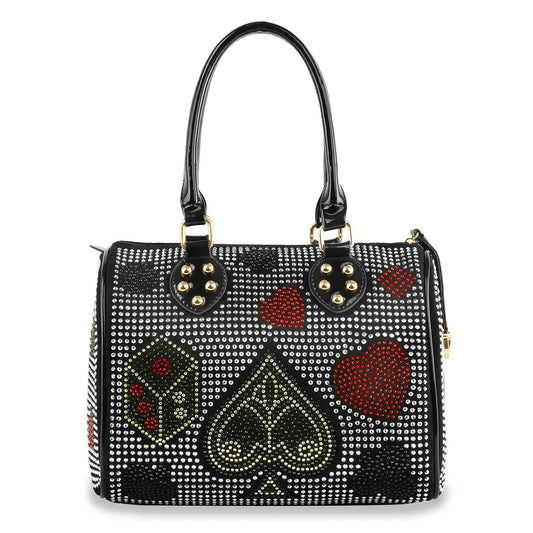 Rhinestone Gaming Design Satchel - Black