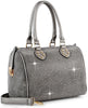 Rhinestone Covered Locked Satchel Handbag  - Pewter