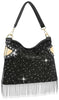 Rhinestone And Beaded Fringe Hobo Handbag - Black