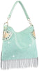 Rhinestone And Beaded Fringe Hobo Handbag - Mint