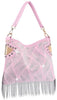 Rhinestone And Beaded Fringe Hobo Handbag - Pink