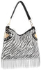 Beaded Fringe Rhinestone Zebra Hobo Handbag - Zebra