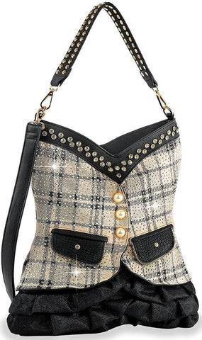 Vest Design Tall Hobo Handbag - Beige