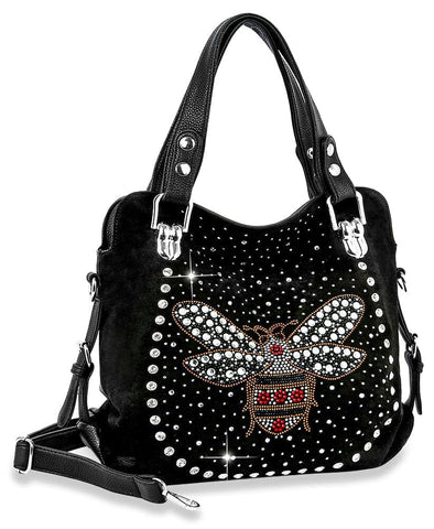 Dazzling Rhinestone Bee Fashion Handbag - Black