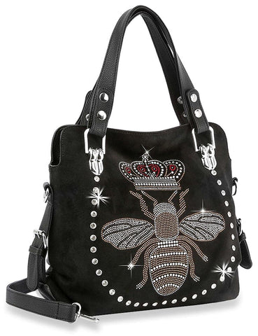 Dazzling Rhinestone Bee Fashion Handbag - Black