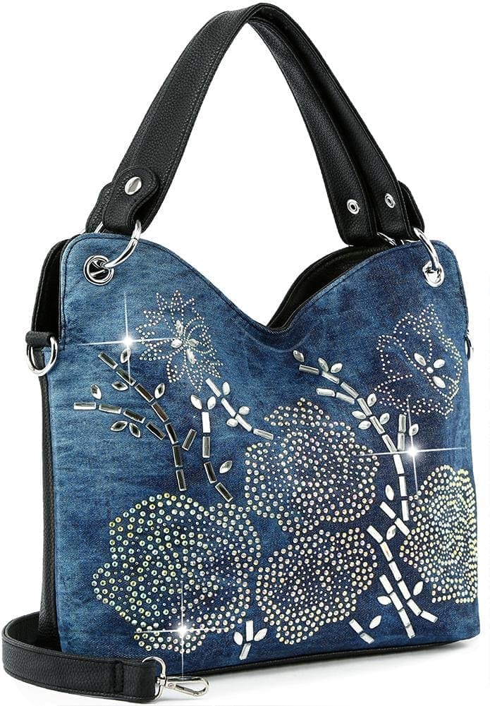 Floral Design Rhinestone Handbag