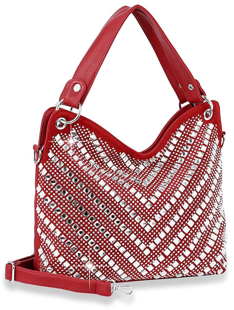 Chevron Design Rhinestone Handbag - Red