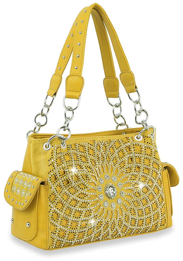 Bling Design Layered Handbag - Mustard