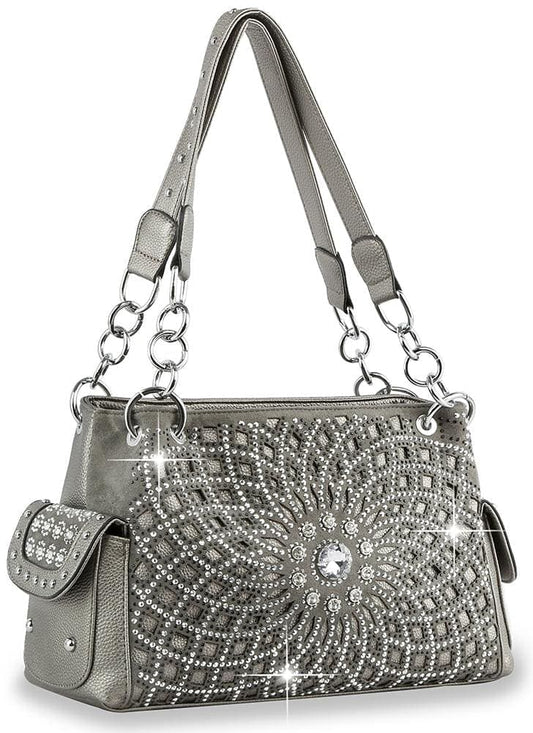 Rhinestone Covered Layered Handbag - Pewter