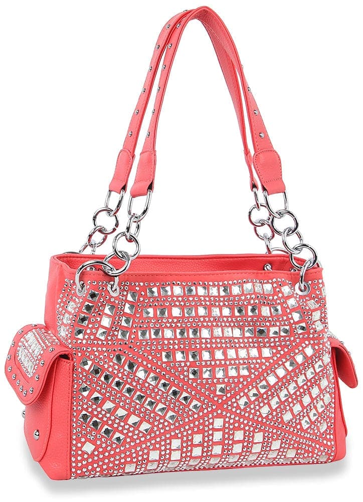 Rhinestone Covered Fashion Handbag - Coral