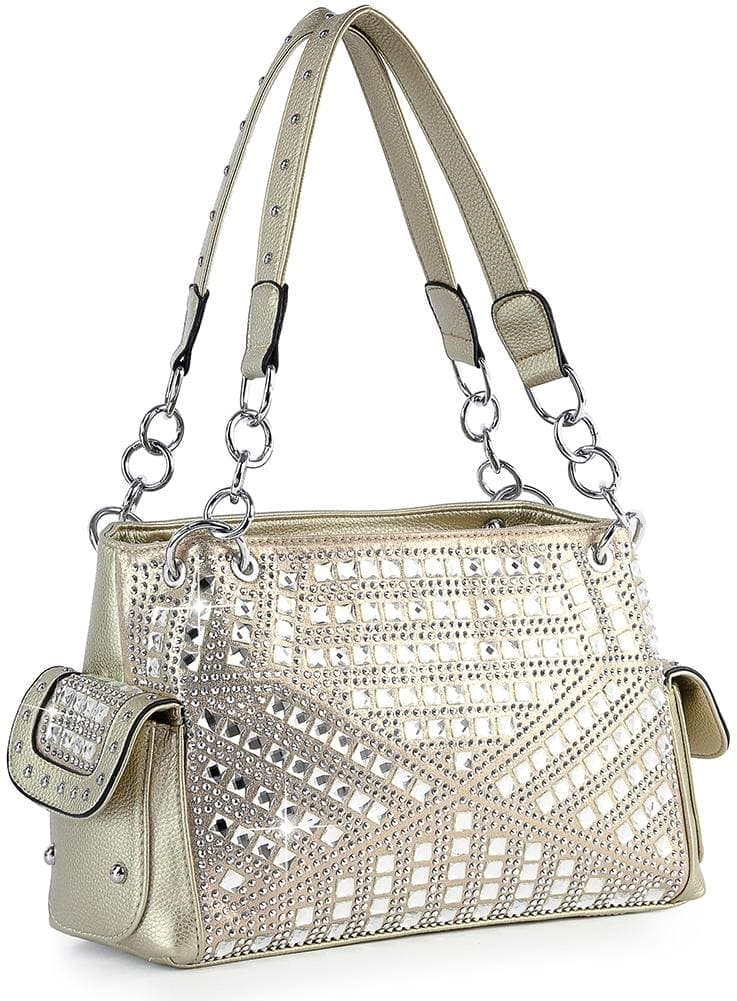 Rhinestone Covered Fashion Handbag - Gold