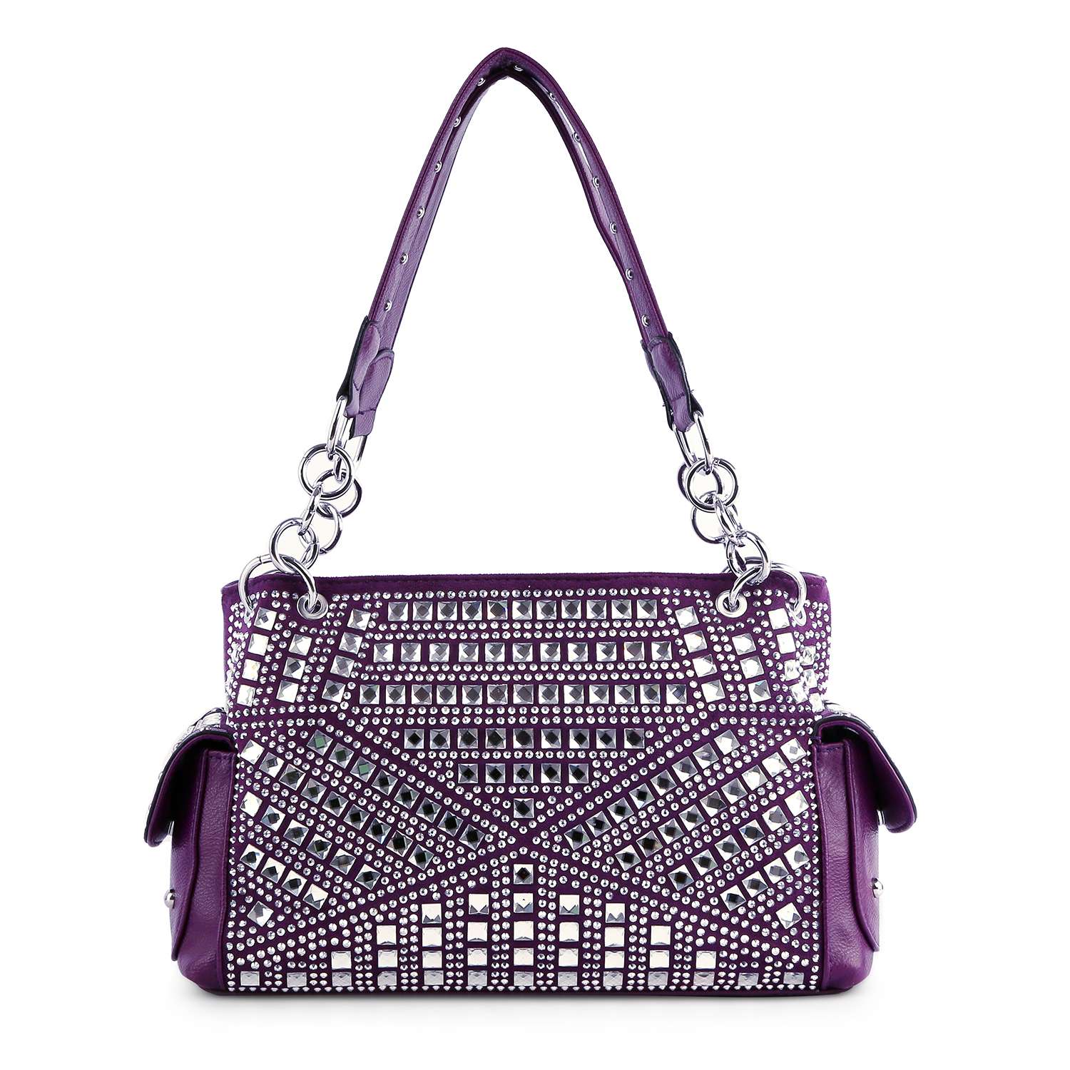 Rhinestone Covered Fashion Handbag - Purple
