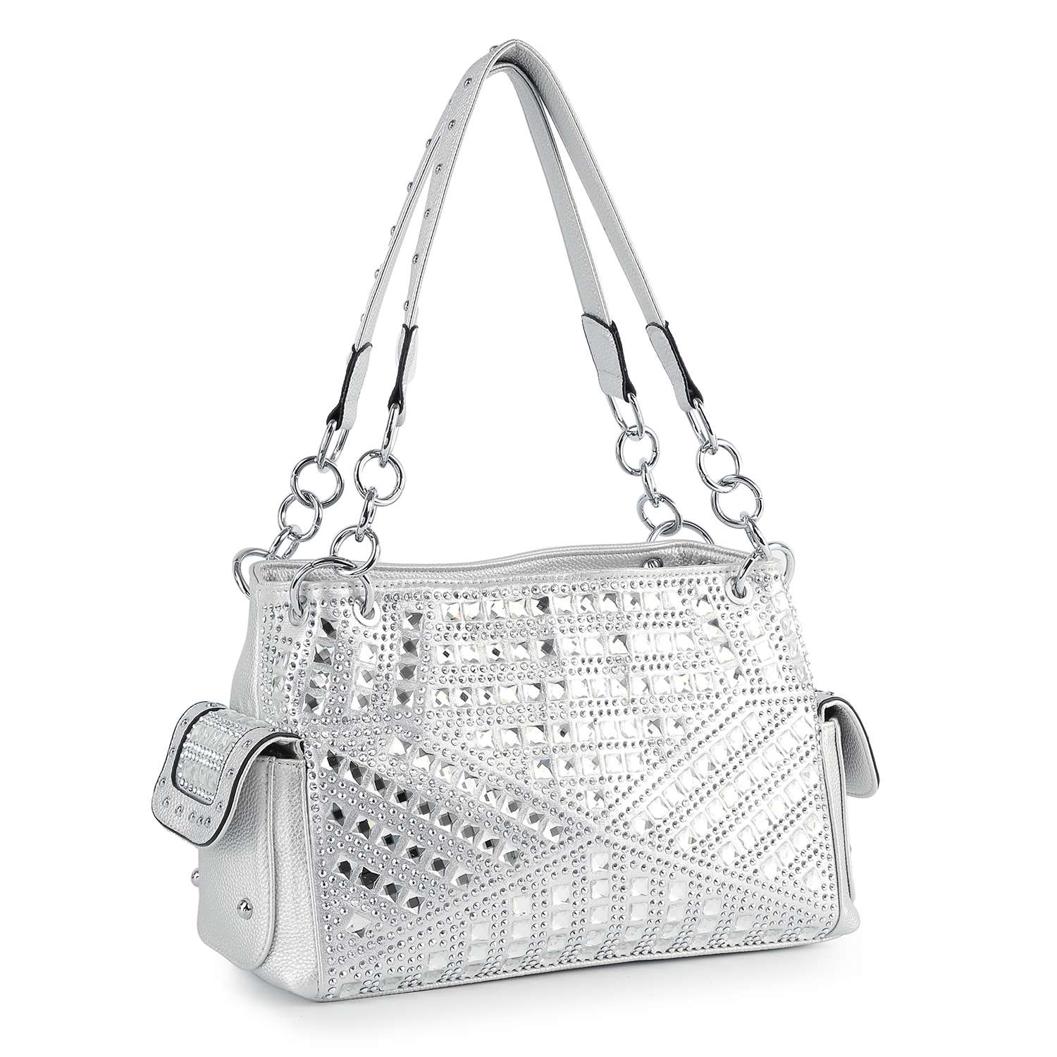 Rhinestone Covered Fashion Handbag - Silver