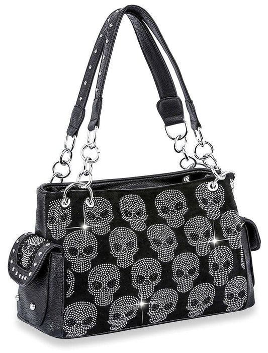 Skull Design Rhinestone Handbag - Black