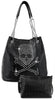 Skull Design Rhinestone Handbag Set - Black
