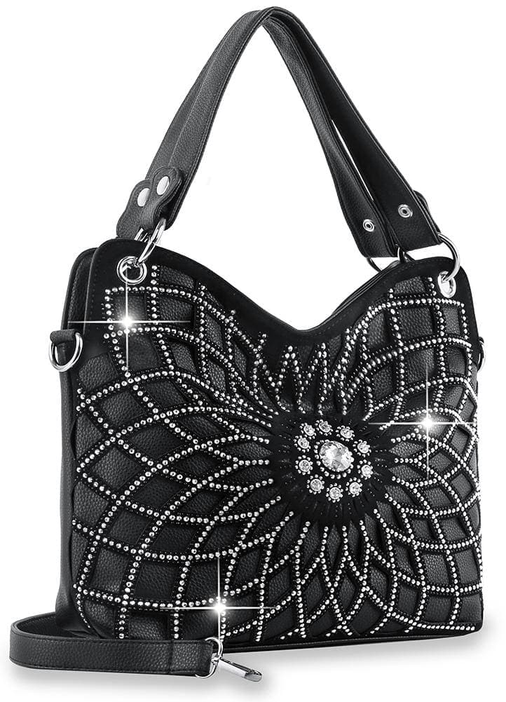 Rhinestone Design Layered Handbag - Black