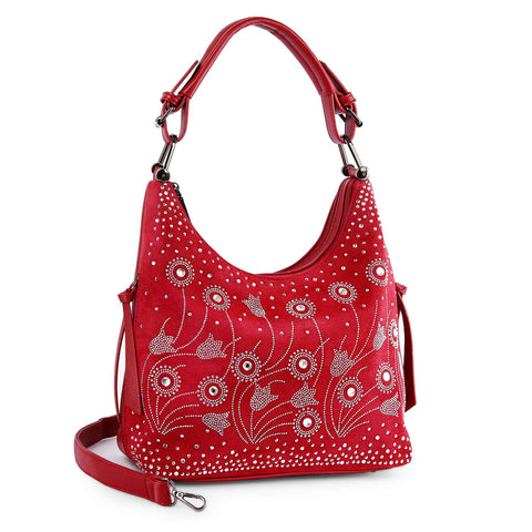 Whimsical Rhinestone Floral Hobo Handbag 