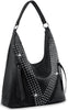 Rhinestone Accented Hobo Handbag - Black
