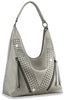 Rhinestone Accented Hobo Handbag - Pewter