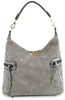 Side Pocket Rhinestone Hobo Handbag - Pewter