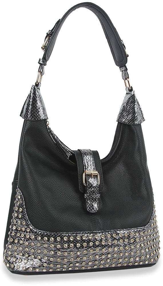 Decorative Rhinestone Hobo Handbag - Black