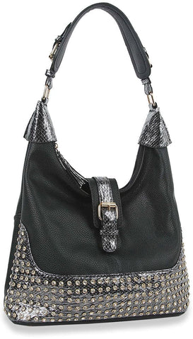 Decorative Rhinestone Hobo Handbag - Black