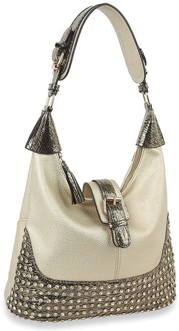 Decorative Rhinestone Hobo Handbag - Gold